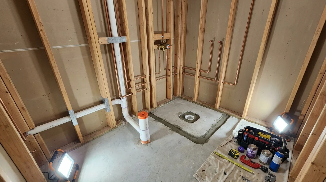 Bathroom rough-in plumbing during remodel by Johns Plumbing LLC in Port Richey