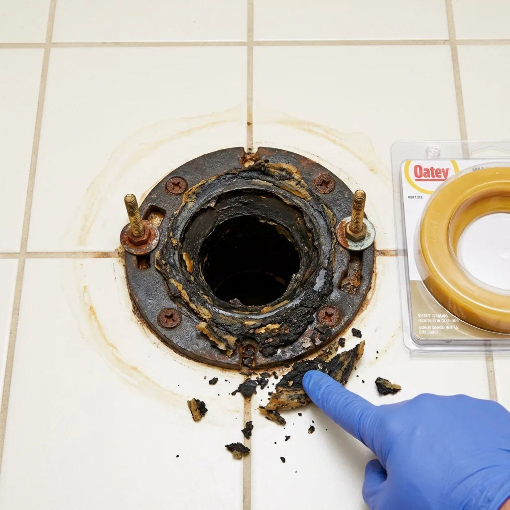 Failed wax ring showing water seepage at the base of a toilet in a Port Richey, FL home